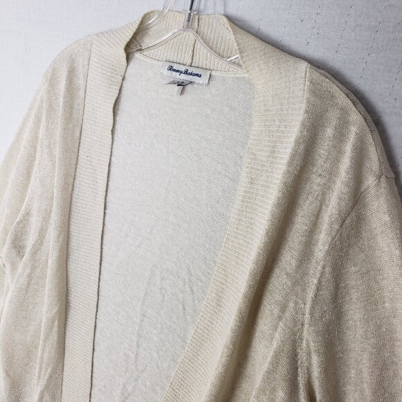 Tommy Bahama Linen Blend Cardigan Lightweight Open Front Neutral Minimalist sz L - Picture 2 of 11